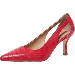 Women's Red Faux Leather Pumps Pointed Closed Toe Kitten Heel Pump Shoes